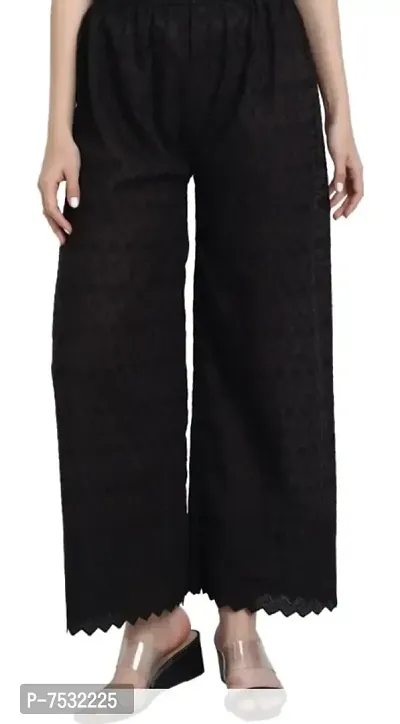 Stylish Latest Full Length Cotton Chikankari/Chikan Palazzo  Fit Women Bell Bottom Pants For Girls-thumb0