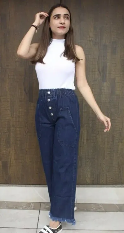 Trendy Fancy Full Length Stretchable Jeans Regular Women Denim Plazzo For Girls