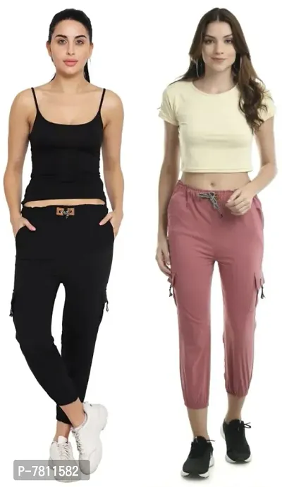 Trendy Joggers Pants and Toko Stretchable Cargo Pants for Girls and womens - Combo Pack of 2-thumb0