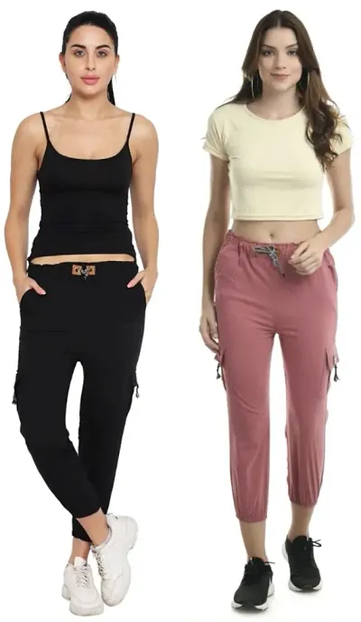 Trendy Joggers Pants and Toko Stretchable Cargo Pants for Girls and womens - Combo Pack of 2