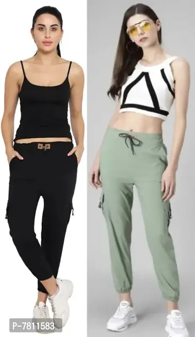 Trendy Joggers Pants and Toko Stretchable Cargo Pants for Girls and womens - Combo Pack of 2-thumb0