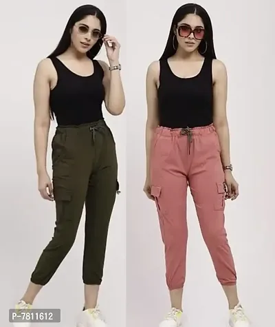 Trendy Joggers Pants and Toko Stretchable Cargo Pants for Girls and womens - Combo Pack of 2-thumb0