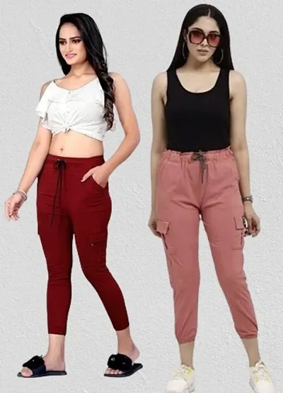 Trendy Joggers Pants and Toko Stretchable Cargo Pants for Girls and womens - Combo Pack of 2