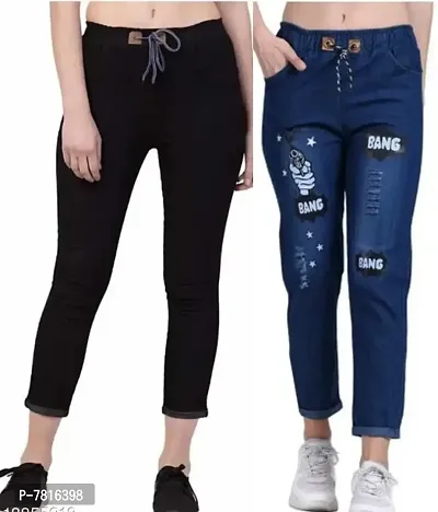 Martin Latest Black Joggers For Women Denim Combo Blue Jeans For Girls  Ladies (Pack of 2)-thumb0