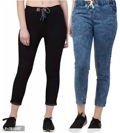 Martin Latest Black Joggers For Women Denim Combo Blue Jeans For Girls  Ladies (Pack of 2)