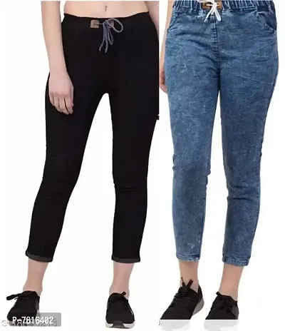 Martin Latest Black Joggers For Women Denim Combo Blue Jeans For Girls  Ladies (Pack of 2)-thumb0