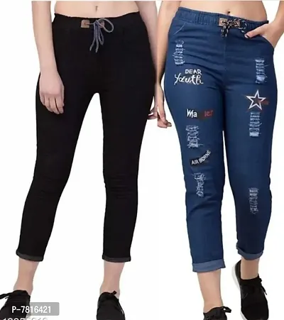 Martin Latest Black Joggers For Women Denim Combo Blue Jeans For Girls  Ladies (Pack of 2)