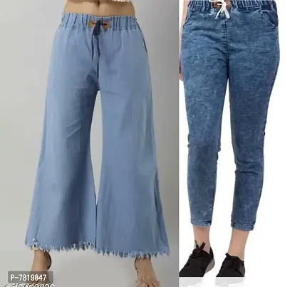 Latest Martin Joggers Fit Women Denim Palazzo Combo Blue Jeans For Girls (Pack of 2)-thumb0