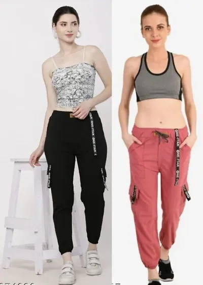 Trendy Latest Joggers Pants and Toko Patti (Strip) Stretchable Cargo Pants for Girls and womens - Combo Pack of 2