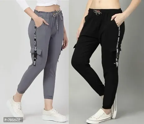 Trendy Latest Joggers Pants and Toko Patti (Strip) Stretchable Cargo Pants for Girls and womens - Combo Pack of 2