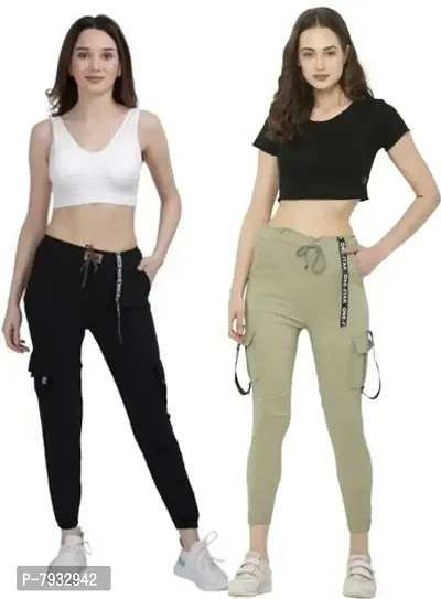 Trendy Latest Joggers Pants and Toko Patti (Strip) Stretchable Cargo Pants for Girls and womens - Combo Pack of 2-thumb0