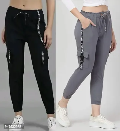 Trendy Latest Joggers Pants and Toko Patti (Strip) Stretchable Cargo Pants for Girls and womens - Combo Pack of 2-thumb0