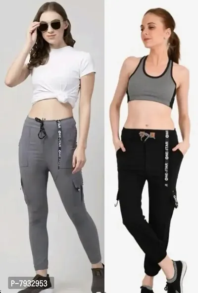 Trendy Latest Joggers Pants and Toko Patti (Strip) Stretchable Cargo Pants for Girls and womens - Combo Pack of 2