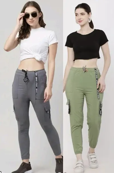 Trendy Latest Joggers Pants and Toko Patti (Strip) Stretchable Cargo Pants for Girls and womens - Combo Pack of 2