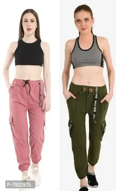 Trendy Latest Joggers Pants and Toko Patti (Strip) Stretchable Cargo Pants for Girls and womens - Combo Pack of 2