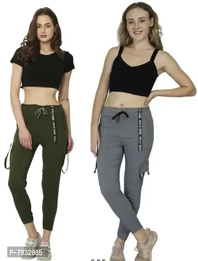 Trendy Latest Joggers Pants and Toko Patti (Strip) Stretchable Cargo Pants for Girls and womens - Combo Pack of 2-thumb0