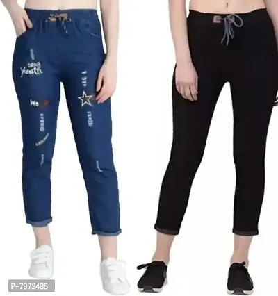 Fancy New Style Latest Martin Blue  Black Joggers/Jeans Fit Women Denim For Girls (Combo Of 2)-thumb0