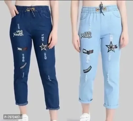 Fancy New Style Latest Martin Blue Joggers And Jeans For Girls Combo Of 2