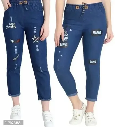 Fancy New Style Latest Martin Blue Joggers/Jeans Fit Women Denim For Girls (Combo Of 2)-thumb0