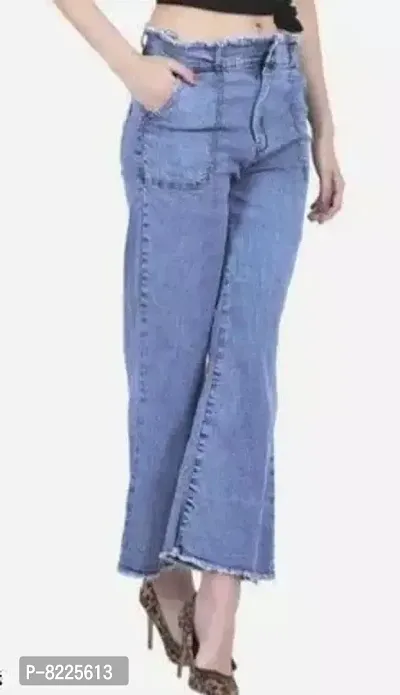Martin Latest Denim Jeans/Joggers/Palazzo Fit Women Blue Bell Bottom Jeans For Girls  Ladies-thumb0