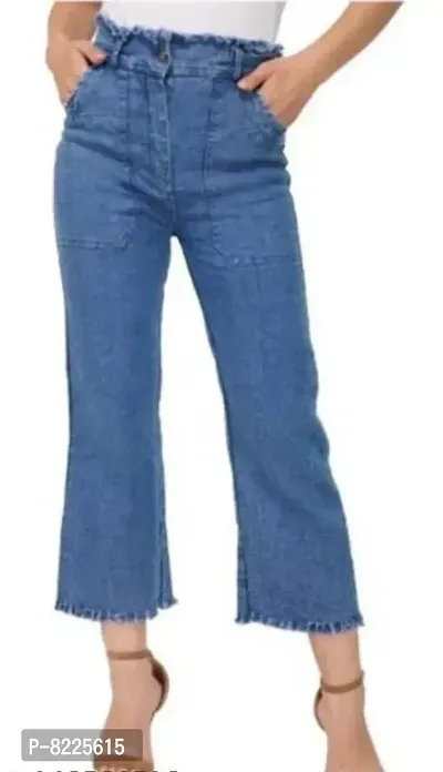 Martin Latest Denim Jeans/Joggers/Palazzo Fit Women Blue Bell Bottom Jeans For Girls  Ladies-thumb0
