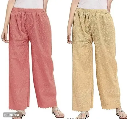 Stylish Latest Full Length Cotton Chikankari/Chikan Palazzo  Fit Women Bell Bottom Pants For Girls-thumb0