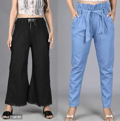 Women's Ripped Jeans Stretchy High Waisted Straight Wide Leg Denim Pants  Casual Loose Distressed Lounge Trousers - Walmart.com