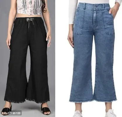 Buy online Mid Rise Denim Palazzo from bottom wear for Women by La Fem for  ₹839 at 56% off | 2024 Limeroad.com