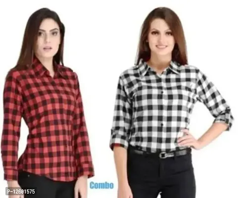 Classic Cotton Blend Checked Shirt for Women, Pack of 2-thumb0
