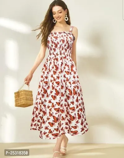 Classic Poly Crepe Printed Dress for Women-thumb0
