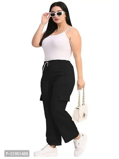 Stylish Cotton Blend Solid Cargo Trouser for Women-thumb0