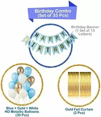 Kaliram  Sons 30 Pcs Blue Gold White HD Metallic Balloons Birthday Decoration Kit Combo, 10 Gold Balloons, 10 Blue Balloons, 10 White Balloons, 1 Birthday Banner, 2 Gold Foil Curtains-thumb1