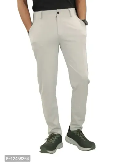 Men Slim Fit Light Grey Trousers/ Track Pants