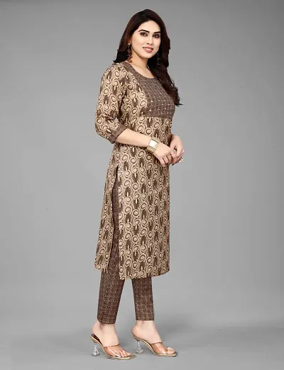 Stylish Cotton Blend A-Line Embroidered Kurta with Bottom Set