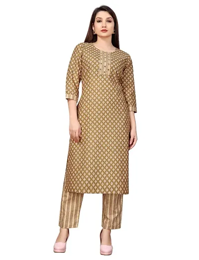 Ras Madhuri Fashion World Women Embriodered Blend Kurta Set (Small, Musterd)