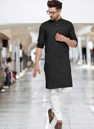 Reliable Blend Solid Knee Length Kurta For Men