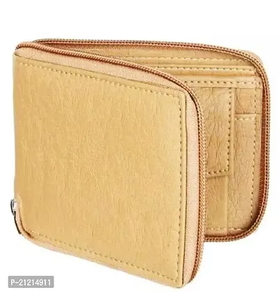 ZHERMACK Wallet for Men Unisex Wallet/Purse Round Zip Faux/Artificial Leather/PU Mens And Women Wallet with Zip Around Closure- Beige Color- 11 cms x 9 cms x 1 cms-thumb0