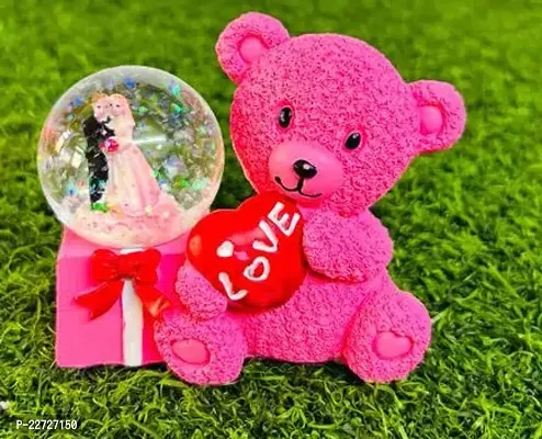 Romantic Love Couple Statue With Led Light And Glass Dome And Teddy For Couple