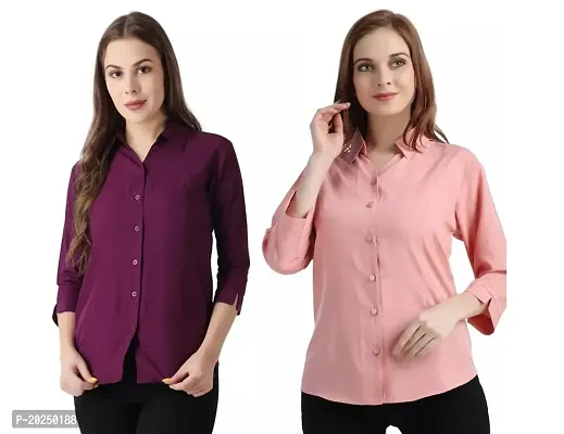 Women Slim Fit Solid Cotton Casual/Formal Shirts for Women Office Wear