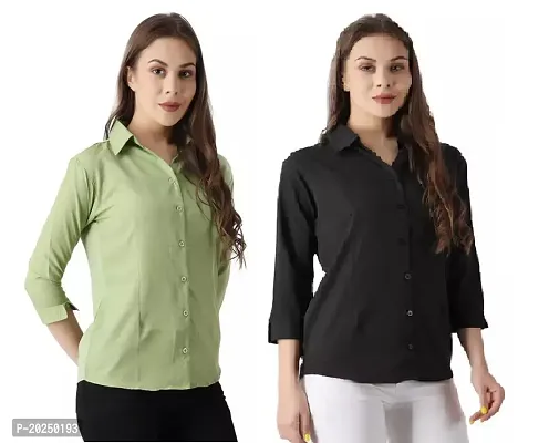 Trendy Women Regular Fit Solid Spread Collar Casual Shirt(Pack Of 2)