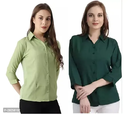 Trendy Women Regular Fit Solid Spread Collar Casual Shirt(Pack Of 2)-thumb0