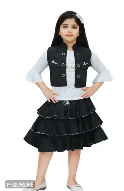 Beautiful Cotton Blend Skirt Top With Jacket For Girls-thumb0