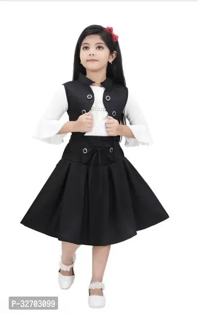 Beautiful Cotton Blend Skirt Top With Jacket For Girls-thumb0