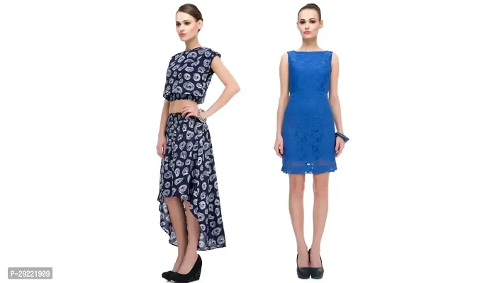 Stylish and Trendy Knee length dress Navy Blue and Blue Color Pack of 2-thumb0