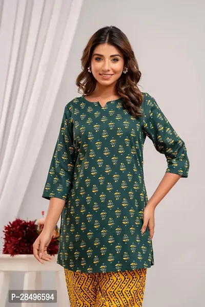 Elegant Green Rayon Printed Top  Pyjama Set For Women-thumb3