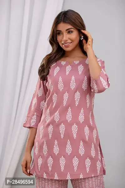 Elegant Green Rayon Printed Top  Pyjama Set For Women-thumb2