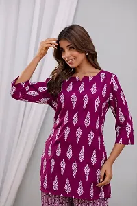 Elegant Pink Rayon Printed Top  Pyjama Set For Women-thumb1