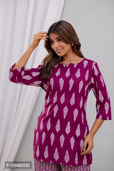 Elegant Pink Rayon Printed Top  Pyjama Set For Women-thumb2