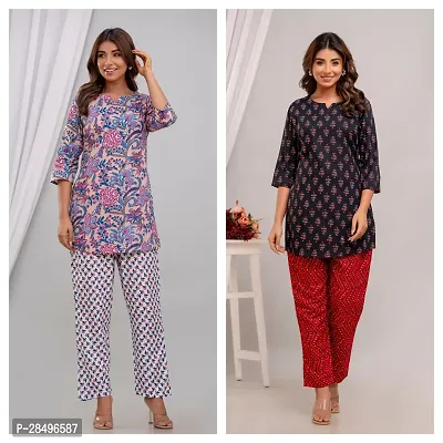 Elegant Black Rayon Printed Top  Pyjama Set For Women