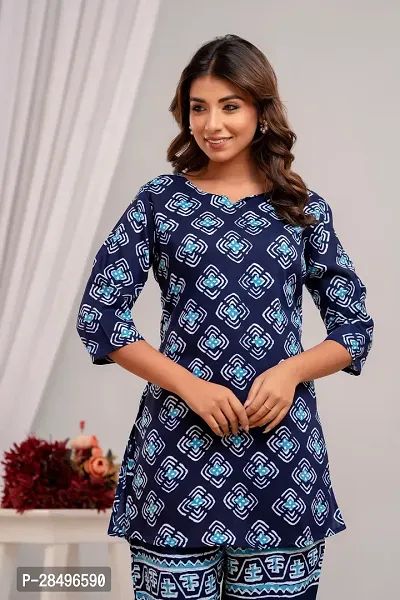 Elegant Blue Rayon Printed Top  Pyjama Set For Women-thumb2